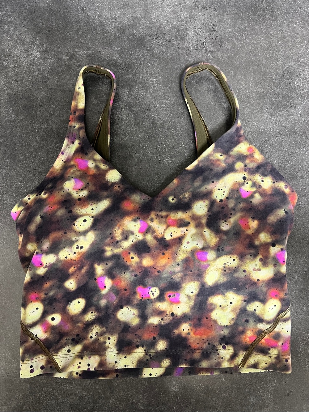 lululemon athletica multi-color abstract print sports tank (black, pink, gold)